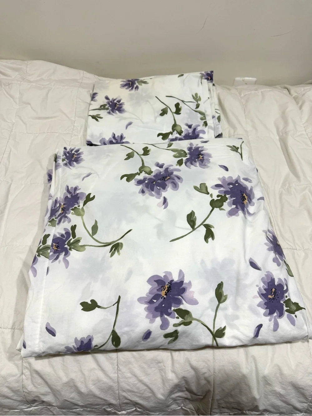 Pottery Barn 💯Cotton White Duvet Cover w/Purple Floral Print 2 Shams Full/Queen